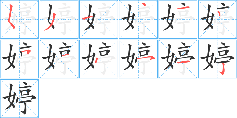 婷的笔顺分步演示