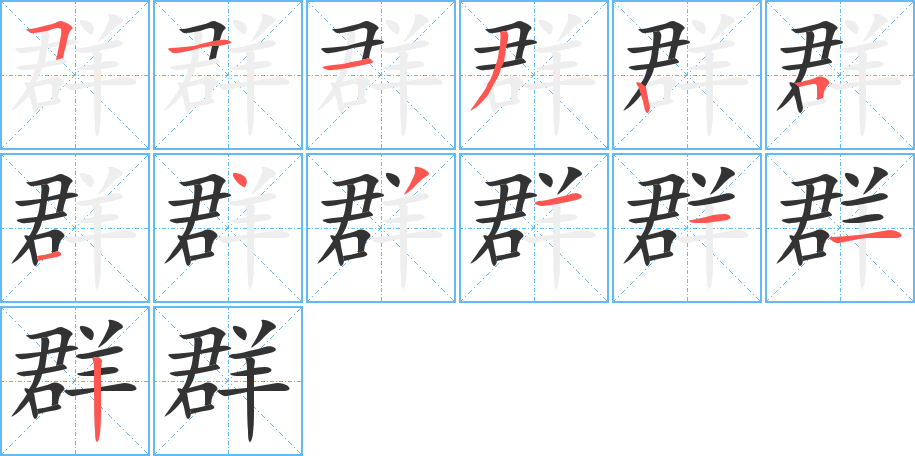 群的笔顺分步演示