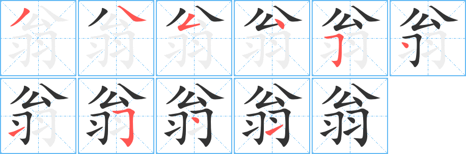 翁的笔顺分步演示