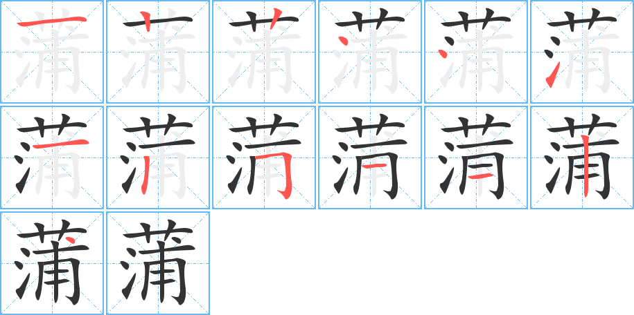 蒲的笔顺分步演示